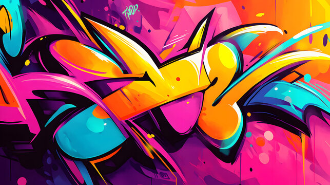 Fototapeta Colorful graffiti art strokes with retro style background