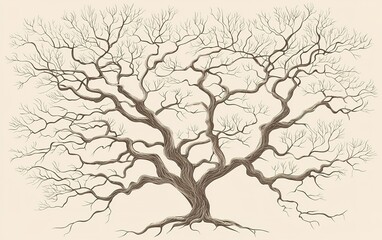Fototapeta premium Intricate bare branch tree illustration showcasing the structure and symmetry of nature in a minimalist design