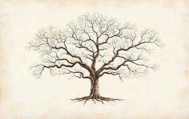 A solitary tree with intricate branches showcasing nature's beauty during the winter season against a textured backdrop