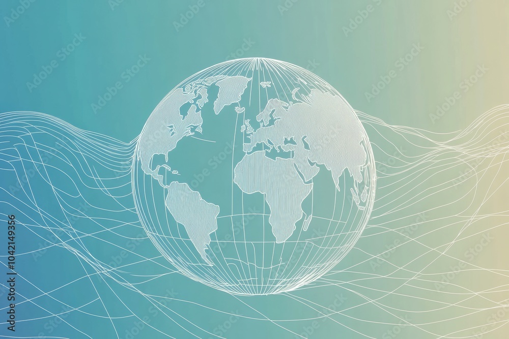 Fototapete A minimalist globe outline emphasizes global travel and connectivity with smooth lines and a colorful backdrop. Generative AI