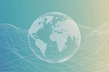 A minimalist globe outline emphasizes global travel and connectivity with smooth lines and a colorful backdrop. Generative AI