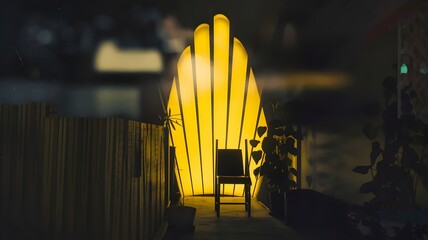Yellow light illuminating vintage scene with chair and plant
