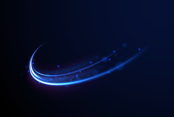 Light everyday glowing effect. High speed motion blur light effects at night, blue line. Semicircular wave, light trail curve swirl, optical fiber incandescent png. Bright sparkling background vector.