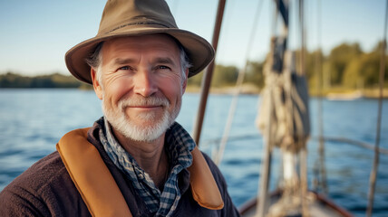 Obraz premium Joyful sailor enjoying a peaceful day on the water