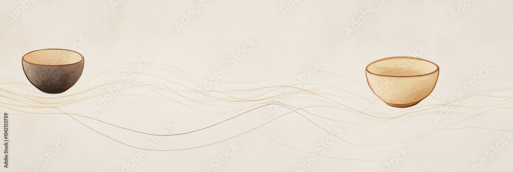 Poster delicate lines flow gently, symbolizing the essence of tea as cups and leaves connect in a tranquil 