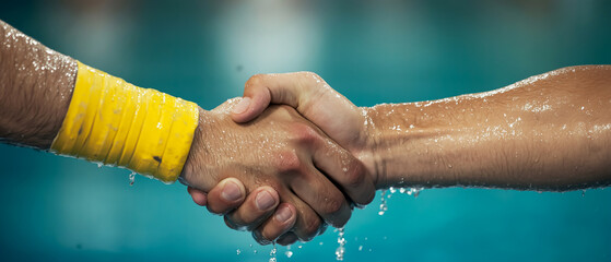 Athletes shaking hands after a competitive swim meet