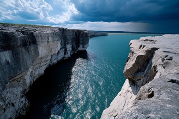 Obraz premium Fantasy-inspired Marfa coastline, with sparkling, mystical waters and ethereal light illuminating the cliffs