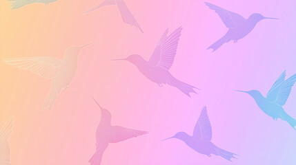 background with birds, a seamless pattern of hummingbirds against a gradient background, cute, luck,pastels