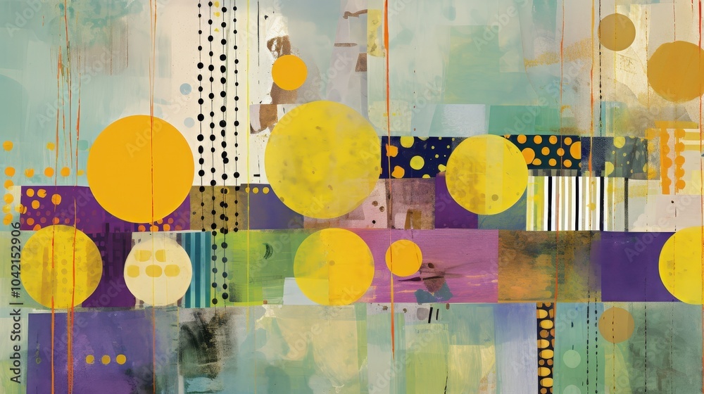 Fototapete abstract artwork featuring vibrant circles and geometric shapes in a colorful composition with a ble