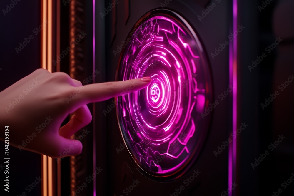 Poster futuristic customer interaction, with a digital loyalty program displayed on a holographic interface