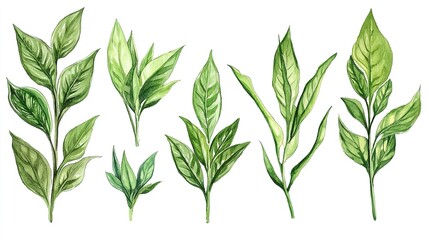 A variety of lush green leaves arranged artistically, showcasing nature's breathtaking diversity in botanical form