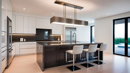 Luxury kitchen with glossy countertops and contemporary design elements