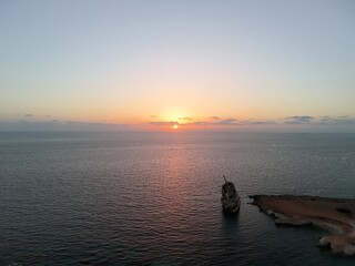 Sunset over the sea. Cyprus Edro shipwreck