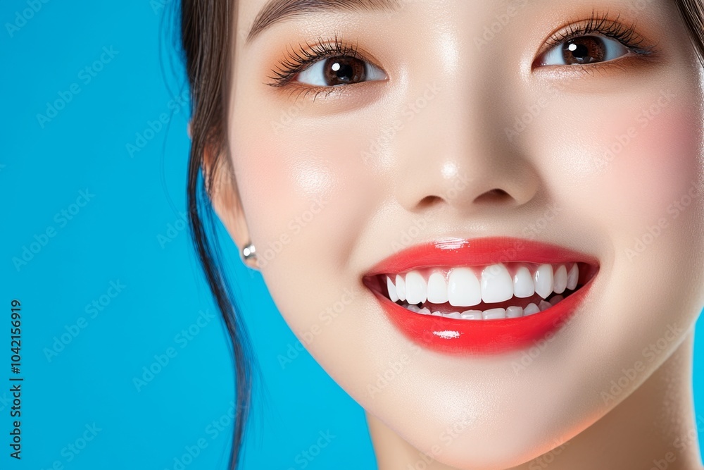 Poster Hyper-realistic close-up of a customerâ€™s face, showing genuine joy and loyalty while using a favorite product
