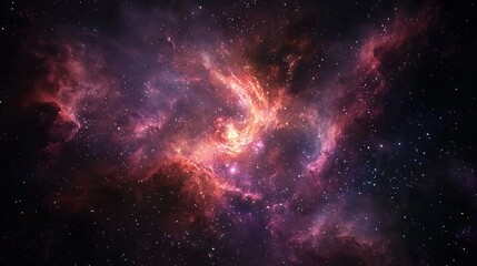 Obraz premium A vibrant and colorful nebula swirling in the depths of space, showcasing cosmic dust and star formations illuminated by distant starlight