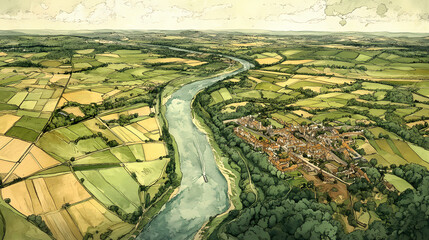Fototapeta premium Cheshire east, england - great britain. wiki. labelled points of cities. Line-and-Wash. Illustration