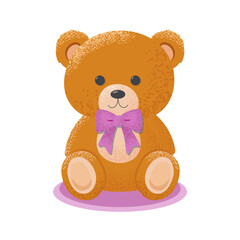 The image shows a cute brown teddy bear with a pink bow on its neck, with a shadow below, on a white background.
