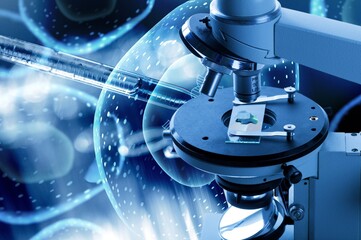 Laboratory research, using microscope checking DNA