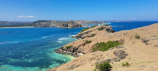 Kuta Beach seen from the top of Merese Hill, Lombok, West Nusa Tenggara, Indonesia