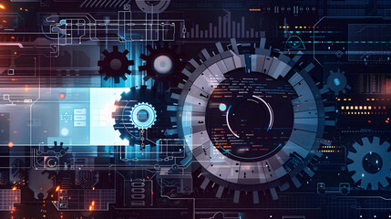 Obraz premium Ilustración futurista de engranajes y tecnología digital