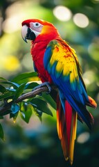 Obraz premium A colorful macaw perched on a branch.