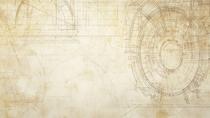 Fototapeta premium Vintage Blueprint with Mechanical Drawings and Drafting Tools. Generative AI