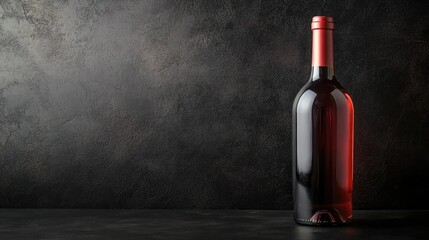 Red wine bottle, alcohol drink isolated on black background with copy space
