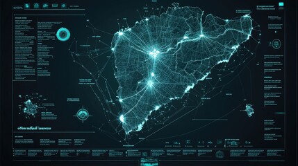 A modern infographic map of Tamil Nadu, highlighting major cities and transportation routes with clear labels and icons.