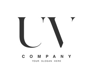 UV logo design. Initial letter u and v serif font style. Creative classic company name typography. Trendy logotype or identity.