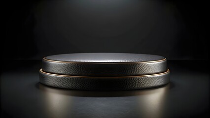 stylish black podium for advertising and showcasing cosmetics on black background