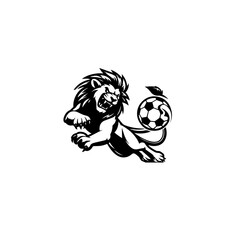 lion playing football vector icon with white background