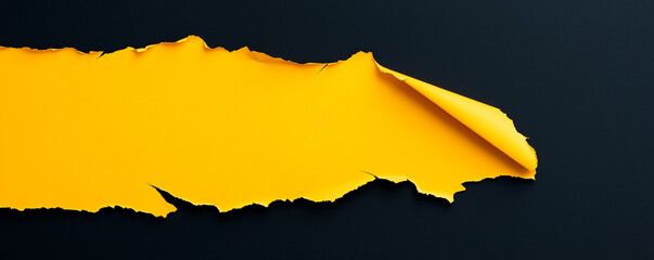 Torn yellow paper revealing black background. Black Friday and sale concept. Image for banner with copy space.