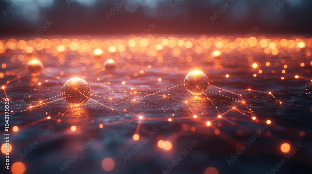 Aufkleber glowing orbs scattered across a dark, reflective surface create a beautiful display of light. the wa