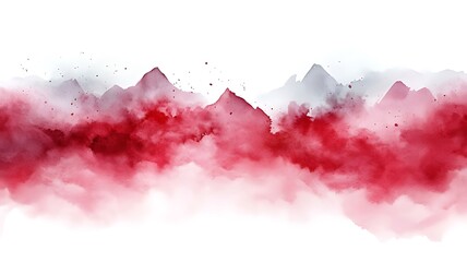 Obraz premium Abstract watercolor painting of a mountain range with red and gray hues.