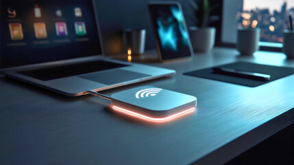 A small Wi-Fi adapter connected to the laptop port, which transports internet at very high speeds, a small Wi-Fi adapter that is very simple and practical to use.