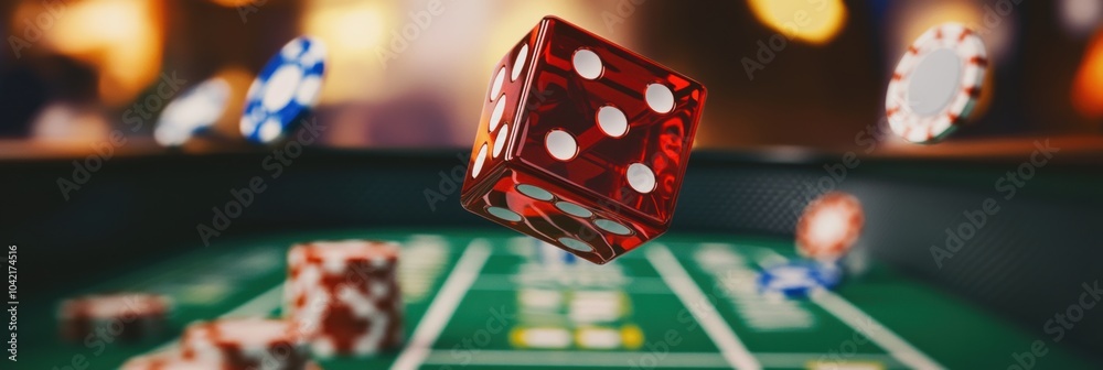 Leinwandbilder red dice are airborne above a craps table, with colorful chips scattered around as players engage in