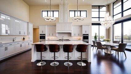 Fototapeta premium Wallpaper of a minimalist kitchen with modern finishes and spacious layout