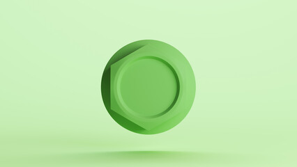 Green bionic hardware bolt screw shape component technology design element neutral monochrome pale light mint tones pastel green background 3d illustration render