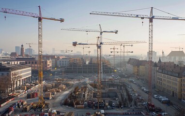 Germany Bavaria Munich Large construction site with crane