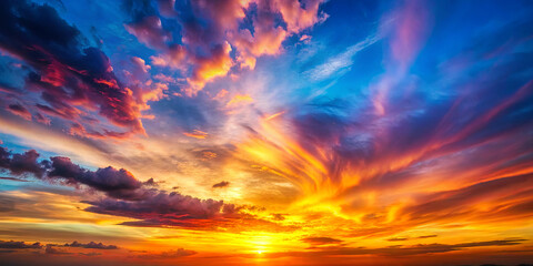 As the sun sets over the horizon, the sky transforms into a canvas of vibrant colors, showcasing a breathtaking display of nature's beauty over the ocean