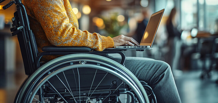 A person in a wheelchair with a laptop