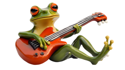 Frog Playing Guitar on Transparent Background PNG, Photo Realistic, Wallpaper, Cover and Screen for Smartphone, PC, Laptop, Transparent PNG