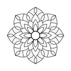 Floral Mandala with Petal Patterns for Coloring Book Page