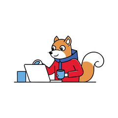 Obraz premium Squirrel sticker set with various activities: working, reading, waving, and drinking coffee