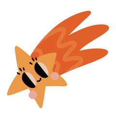 Hand drawn cartoon vector space illustration cute falling star with face