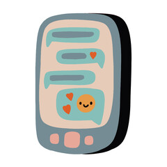 Vector hand drawn cartoon illustration cute cell phone with chat