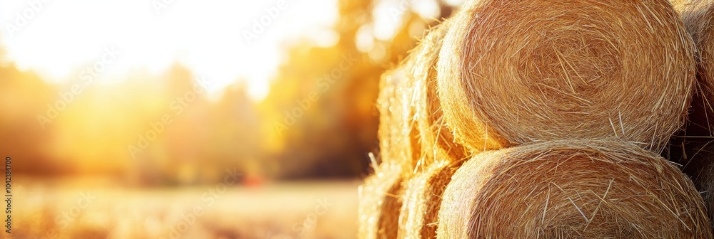 Aufkleber stacks of golden hay bales bask in the warm sunlight, surrounded by a colorful fall backdrop on a cl