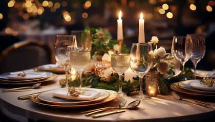 분위기 좋은 고급레스토랑의 테이블 셋팅