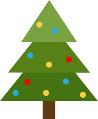 Decorated Christmas tree. Vector illustration with transparent background.
