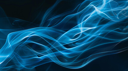 A captivating flow of translucent blue smoke dances elegantly across a dark backdrop, creating a serene and magical atmosphere. The wispy tendrils move gracefully